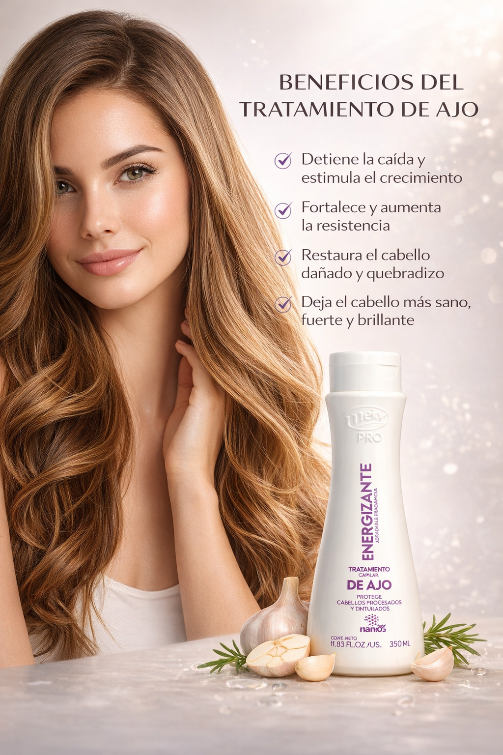 Meicys Tratamiento Capilar Ajo Energizante 350ml — Reparación con Nanotecnología para Cabello Dañado