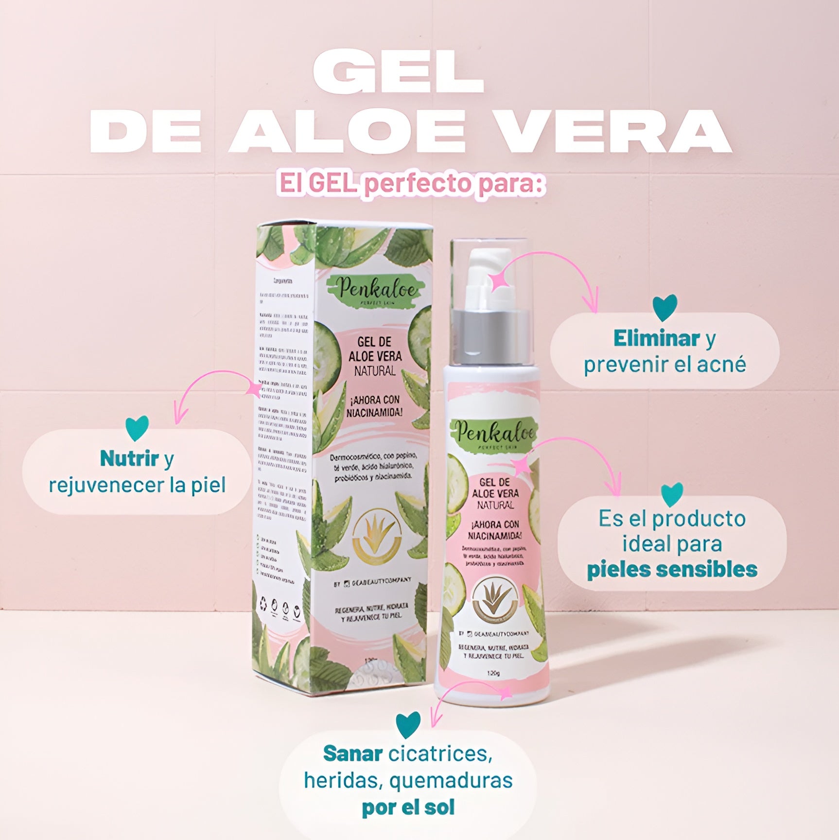 Gel de Aloe Vera Penkaloe — Hidratante Facial y Corporal con Niacinamida y Ácido Hialurónico